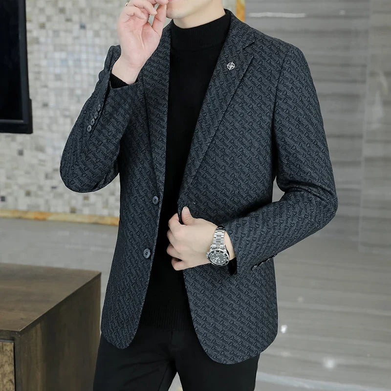M-8XL Blazer Men's Business Gentleman Korean Wedding Fashion Trend, Slim Fit, Versatile, High-end Casual, Woolen Blazer