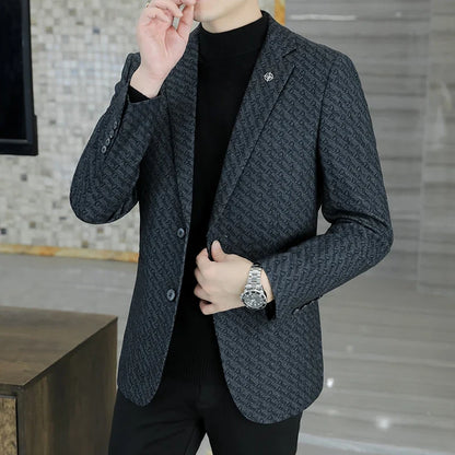 M-8XL Blazer Men's Business Gentleman Korean Wedding Fashion Trend, Slim Fit, Versatile, High-end Casual, Woolen Blazer