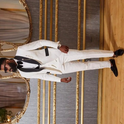 African Wedding Costume for Men Slim Fit 3 Piece Custom Groom Tuxedo Formal Business Male Suit with Jacket Vest Pants