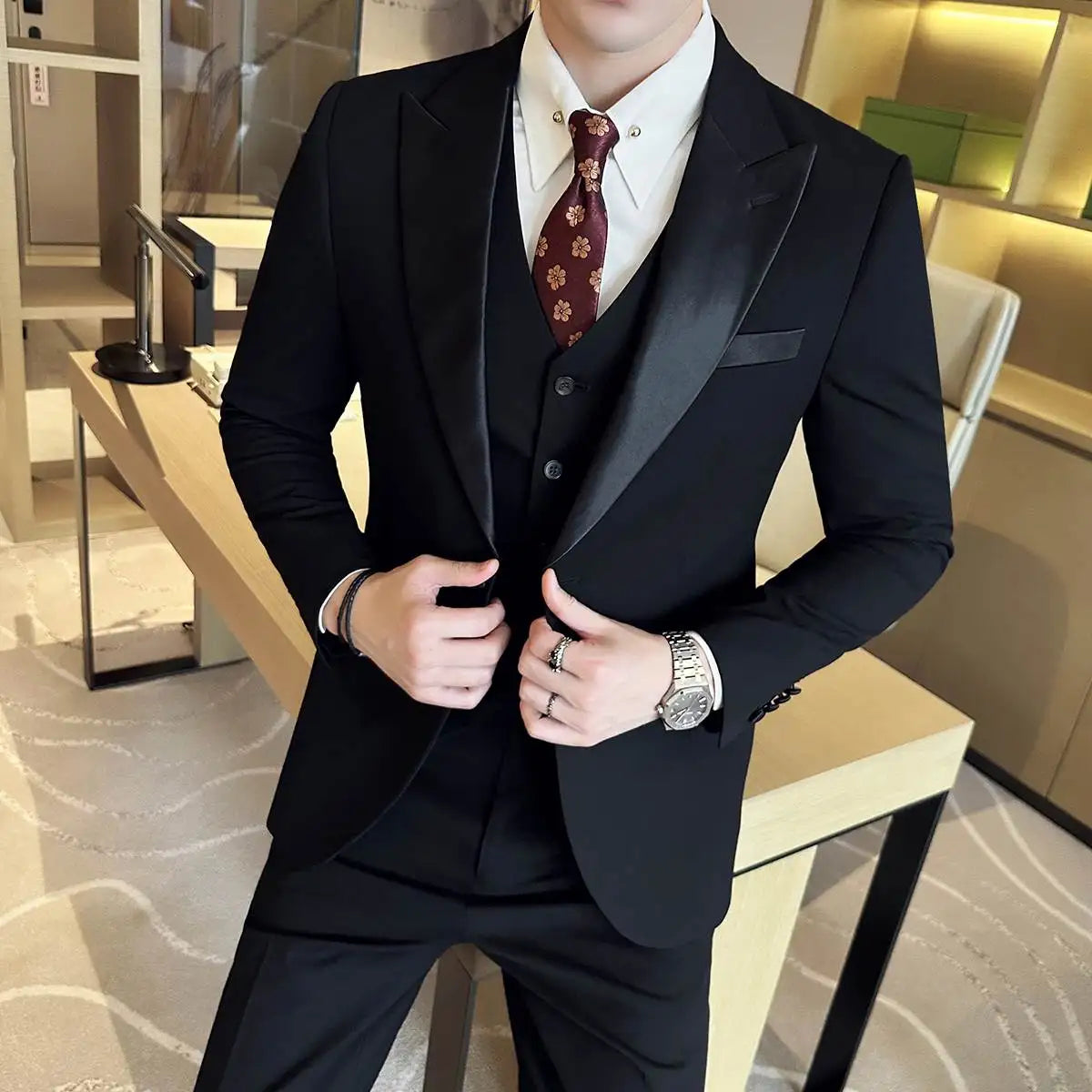 Plus Size 6XL 5XL Men Formal Business Suit 3 Set Pieces Classic Slim Fit Business Suits Sets Autumn Men Wedding Party Tuxedo
