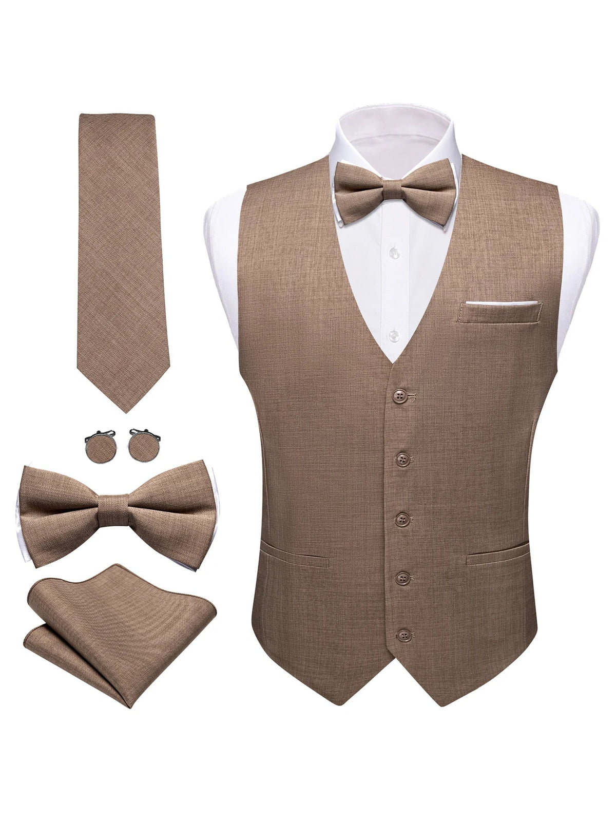 Men's Formal Vest Set 5-Piece Satin Waistcoat with Tie for Weddings and Business