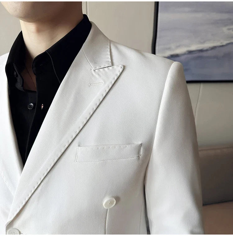 Autumn High-quality Double Breasted Slim Fit Suit Jacket Men Versatile Casual Business Blazer Wedding Social Banquet Formal Coat
