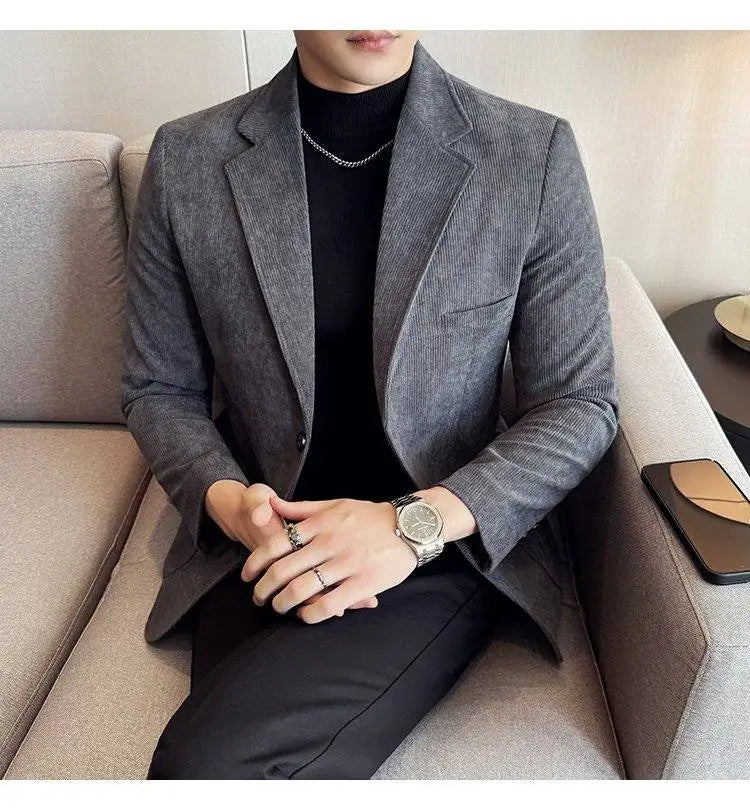 High-end Design, Fashionable, Cool and Trendy Business Casual Banquet New Corduroy Suit Banquet Fine Jacket