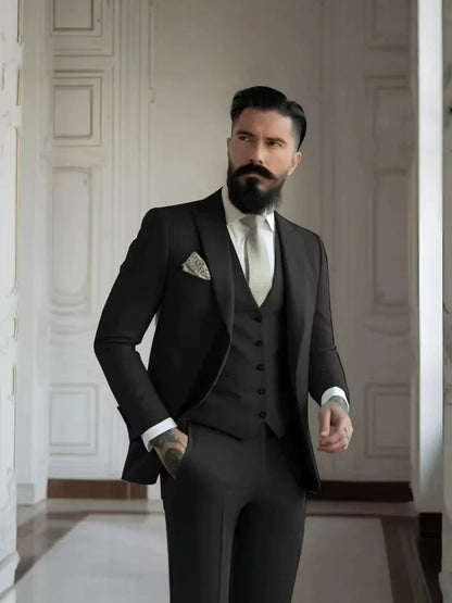 Costume 3 pièces noir pour hommes, coupe ajustée, décontracté, professionnel, formel, pour entretien, marié et garçons d'honneur