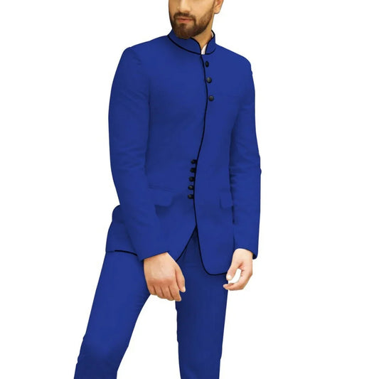 Fashion Blazer Men's Suits Blazer Outfits Terno Single Breasted Stand Lapel Two Piece Jacket Pants Slim Fit Trajes De Hombre