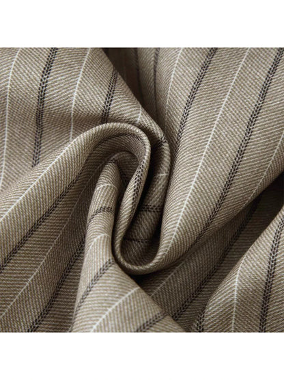 Women Khaki Striped Blazer Jacket Y2k 2000s Vintage Suit Coat European & American Elegant Fashion Belted Twill Blazer Outerwear