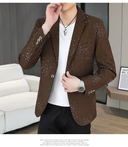 Blazer Men's Sequined High-end Hot Diamond Style Business Outdoor Travel Wedding Youth Slimming Casual High Formal Wear Blazer