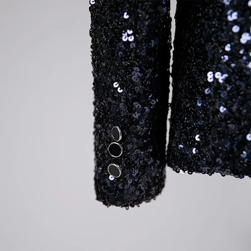Men's Fashion Slim Fit Sequin Suit Jacket Shawl Formal Lapel Tuxedo Wedding Banquet Host Singer Nightclub Bar Stage Performance