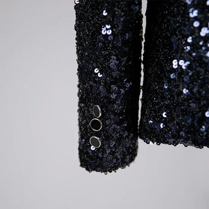 Men's Fashion Slim Fit Sequin Suit Jacket Shawl Formal Lapel Tuxedo Wedding Banquet Host Singer Nightclub Bar Stage Performance