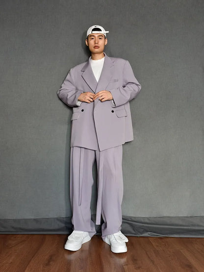 Men's Loose Fit Double Breasted Two-Piece Suit Set – Business Casual