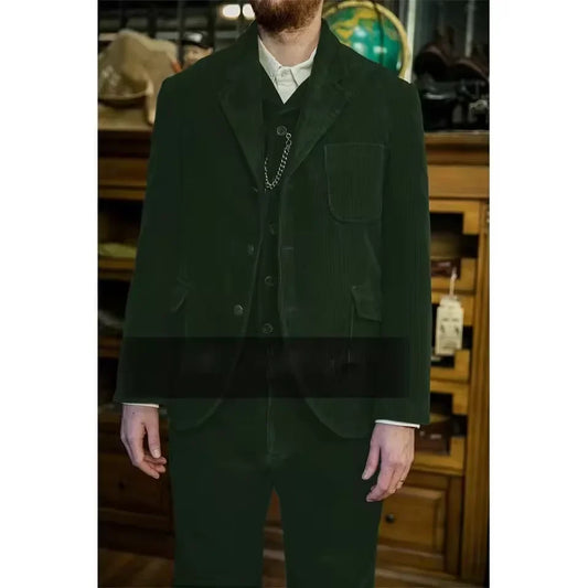 Men's 3 Piece Corduroy Suit – Vintage Notch Lapel Blazer Vest Pants Set for Wedding, Business & Formal Occasions