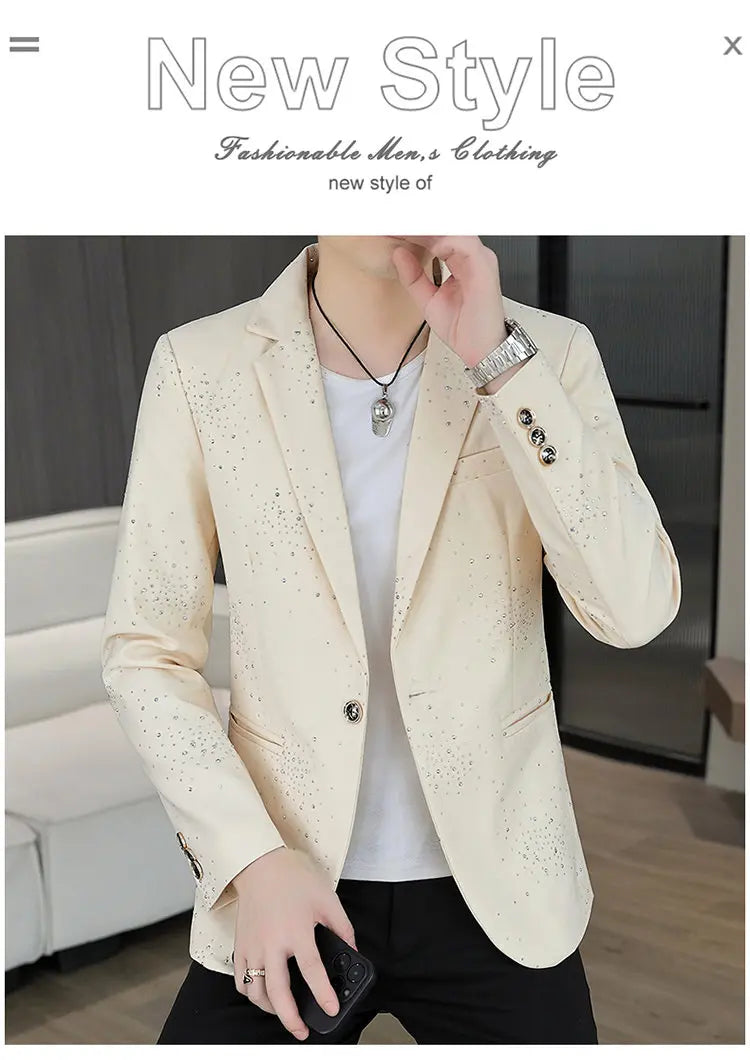 Blazer Men's Sequined High-end Hot Diamond Style Business Outdoor Travel Wedding Youth Slimming Casual High Formal Wear Blazer
