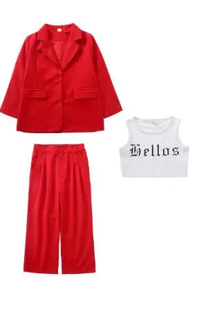 Hip Hop Boys Solid Suit Jacket Outfits Girls Loose Blazer Street Dance Pants Clothes Sets Children Streetwear Kids Jazz Costumes