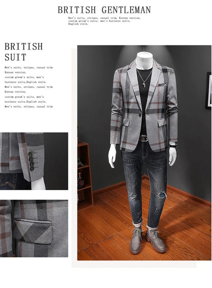 Top Quality Luxury Plaid Business Slim Fit Men Blazer Jacket 2024 Spring Autumn Casual Blazers For Men Elegant Dress Suit Jacket