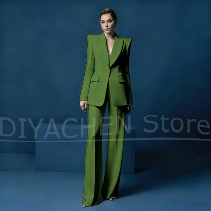 Women's Blazer and Wide-Leg Pants Suit Set Slim Fit One Button Jacket with Peak Lapel Elegant Formal Outfits for Office Party
