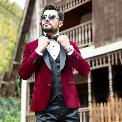 Burgundy Velvet Smoking Suit Men Wedding Suits For Man Jacket Men Suits Business Tuxedo Costume Homme Best Man Blazer Terno