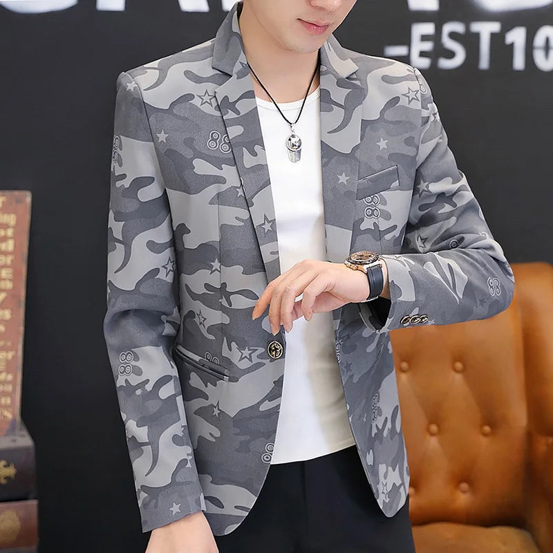 2025 British Light Mature Style High-End Camouflage Small Suit Jacket for Men, Trendy, Cool and Casual Formal Single Suit