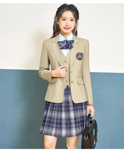 College Style Women's Suit2024New Autumn Small Stature Elegant Campus Suit OutfitjkUniform Suit Dress Set