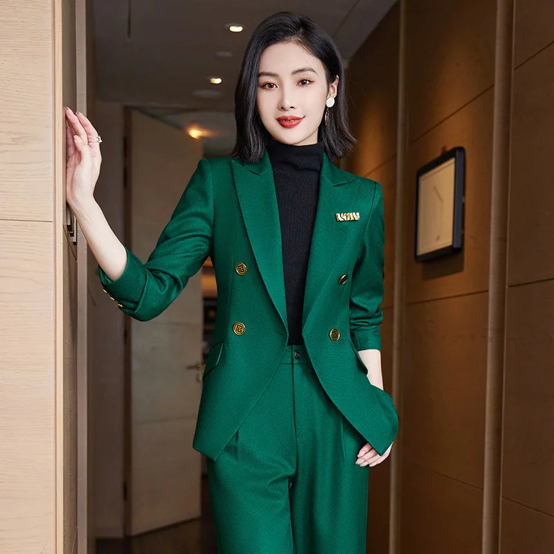 Elegant Women's Double Breasted Blazer Pants Set 2025 Autumn Winter Fashion Office Work Outfit Lady Matching Set Trousers Jacket
