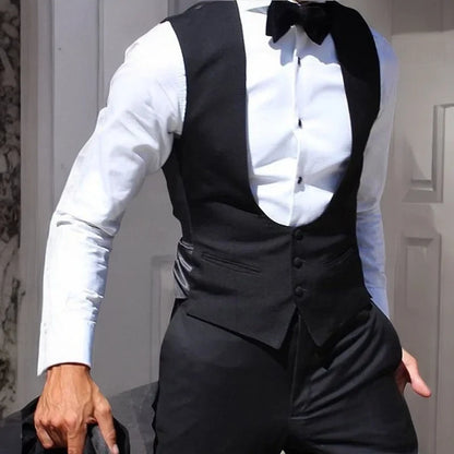 Men's Slim Fit Suit Vest for Wedding & Formal Occasions – Black Single Breasted Waistcoat