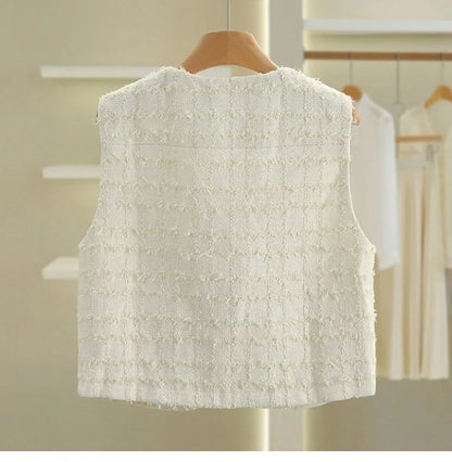 Women Small Fragrance Vest New Spring Autumn Tweed Vest Coat Sleeveless Short Jacket Female Casual Tops Waistcoat Chaleco Mujer