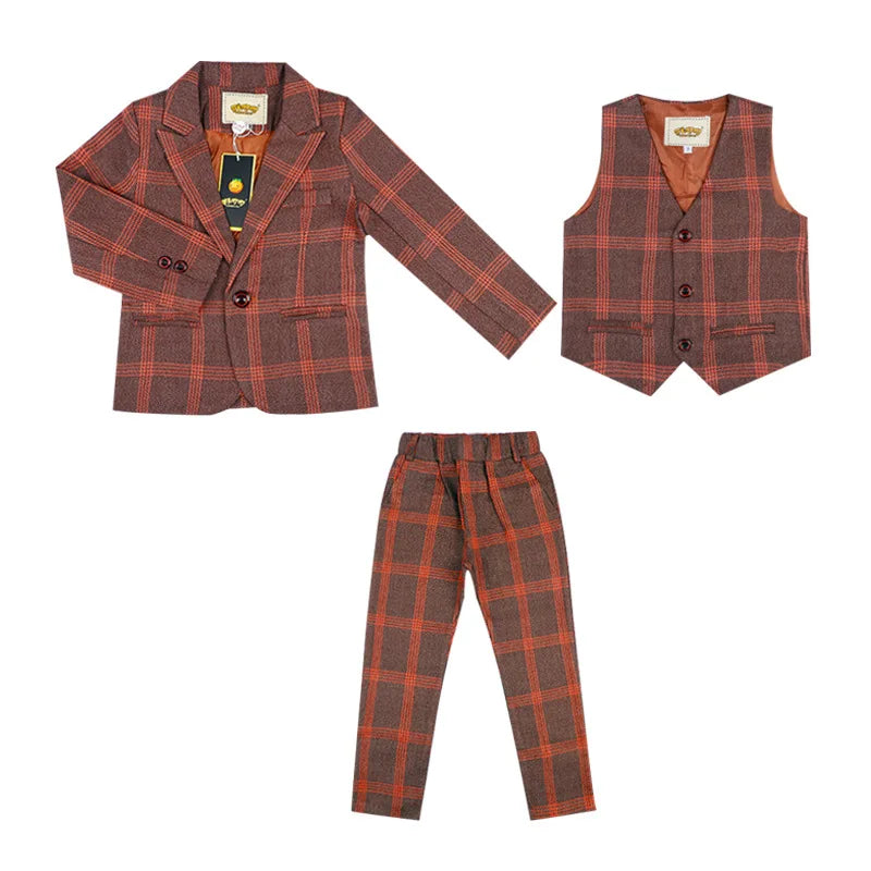 Flower Boys Purple 3Pieces/Set Jacket Vest Pants Wedding Tuxedo Suit Kids Formal Blazer Children Party Performance Dress Costume