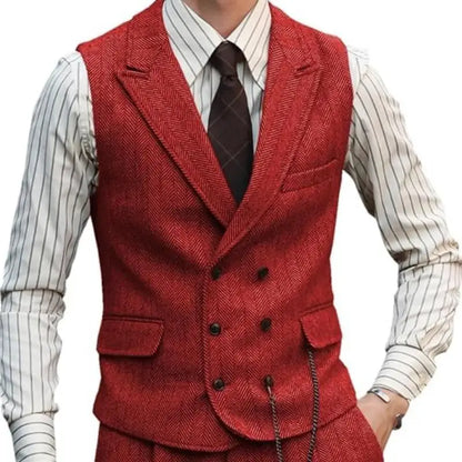 Men's Double Breasted Dress Vest Smart Casual Waistcoat for Business and Formal Occasions