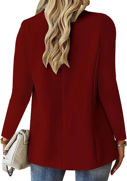 Women's Solid Color Single Button Blazer Autumn Long Sleeve Lapel Office Jacket Slim Fit Casual Workwear with Front Pockets
