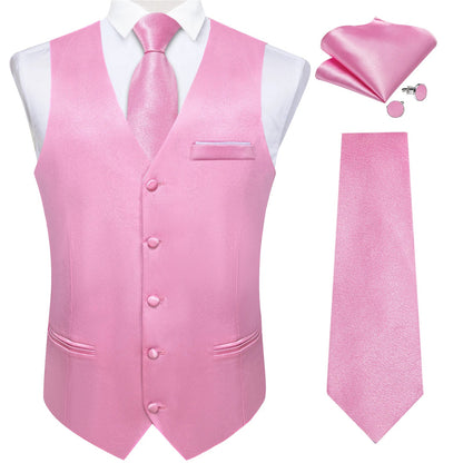 Men's Satin Suit Vest Set with Tie Handkerchief and Cufflinks for Wedding and Prom