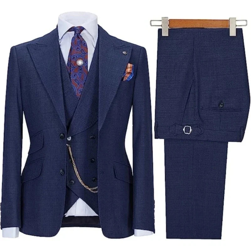 Men Suit Black 3 Pieces With Lapel Solid Color Business Casual For Wedding Groom Formal Work Tuxedo Jacket Vest With Pants