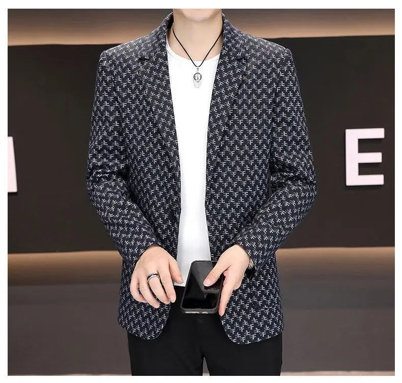 2025 Spring Autumn Letter Printed Suit Jackets Men Korean Fashion Slim Fit Blazer Masculino Casual Business Social Dress Coats