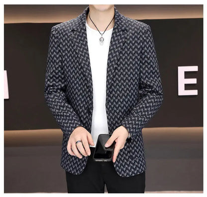2025 Spring Autumn Letter Printed Suit Jackets Men Korean Fashion Slim Fit Blazer Masculino Casual Business Social Dress Coats