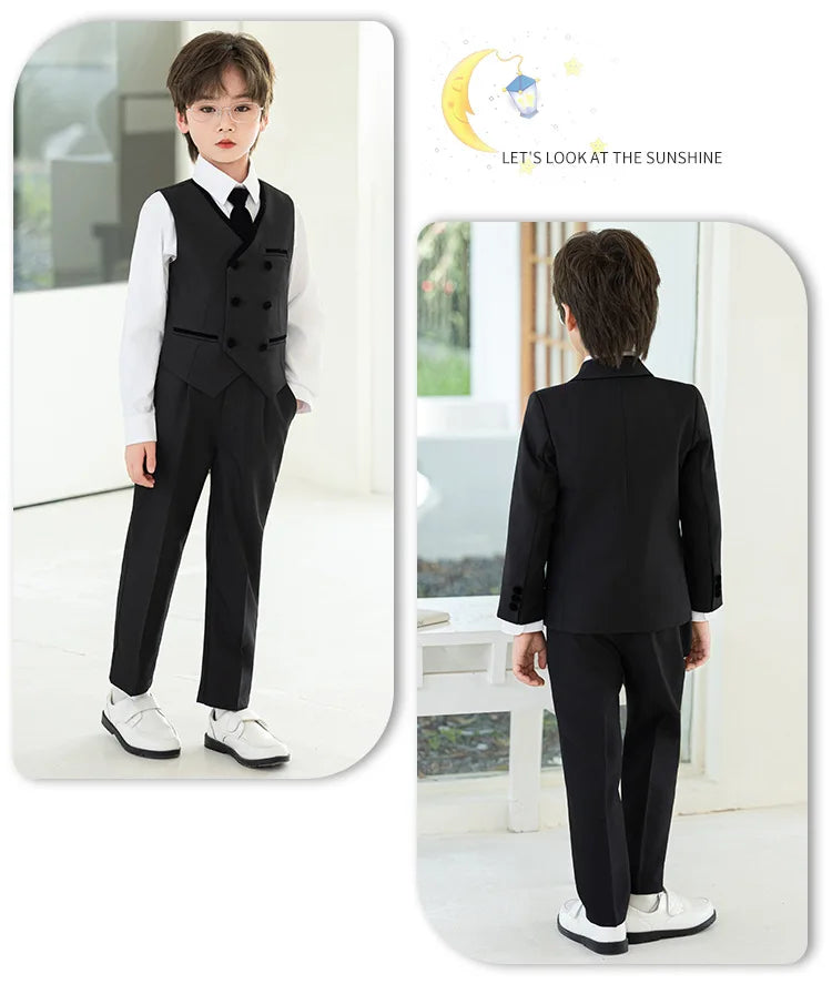 Boys Fashion Blazer Jacket Waistcoat Pants Wedding Suits Kids Morning Coat Formal Dress Children Tuxedos Toddler Clothes Sets