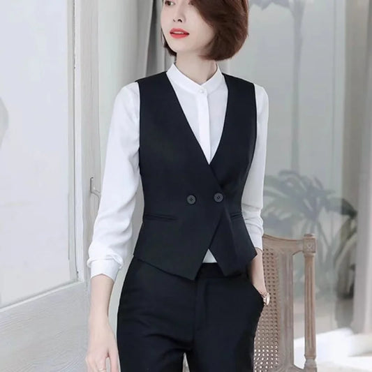 Women's Suit Vest Lapel Double-Breasted Business Slim Fit Sleeveless Women Office Work Female Waistcoat Short Vest Outerwear