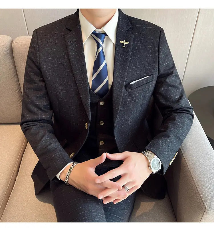 Suit  Men's Fashion Banquet Slimming Striped Dance Singer Trendy Host Casual Wedding Banquet Dress Male Star Performance Suit
