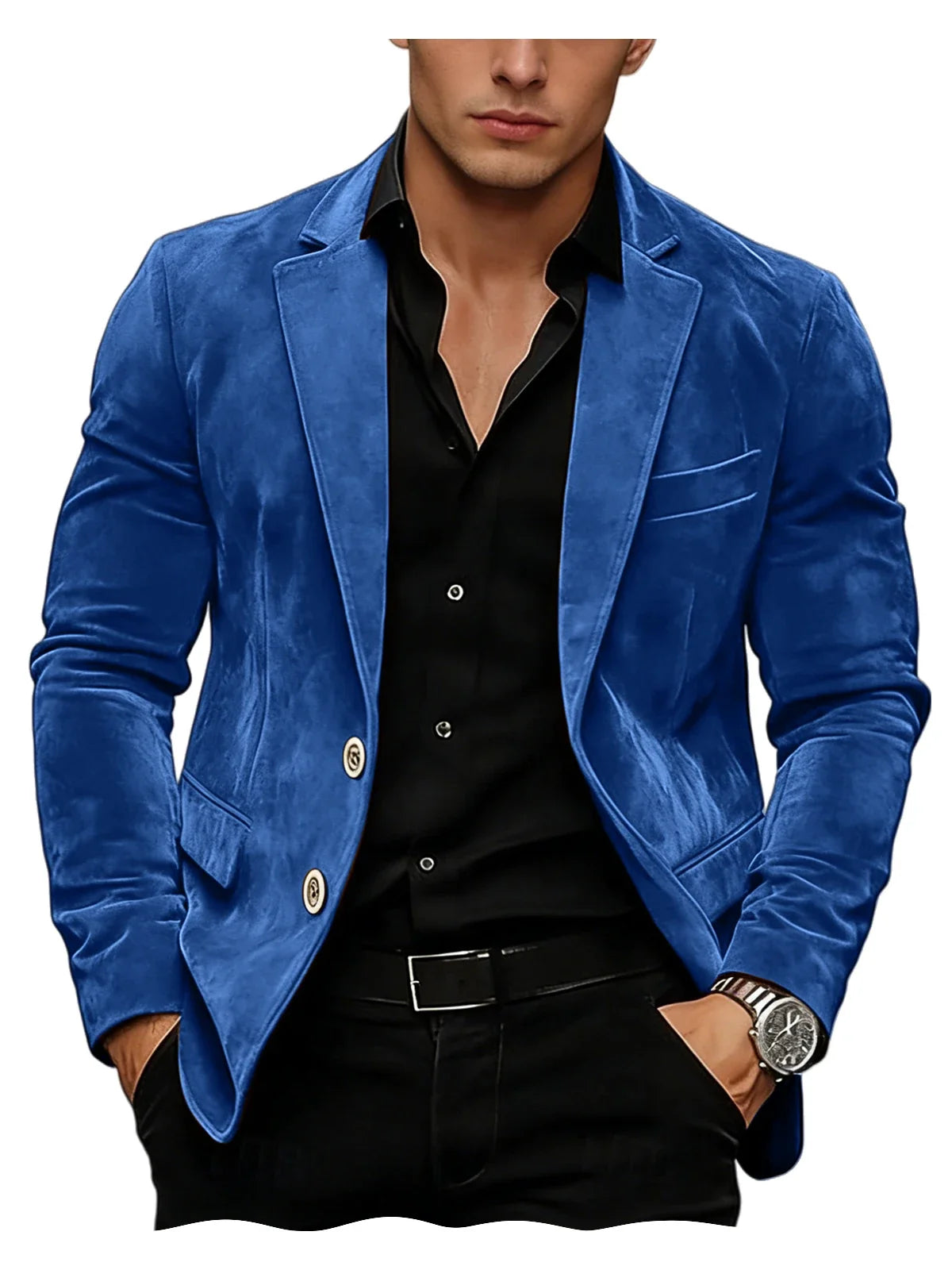 Men Suede Blazer Two Buttons Slim Fit Casual Formal Jacket Wedding Party Dinner Gentleman Sport Coat