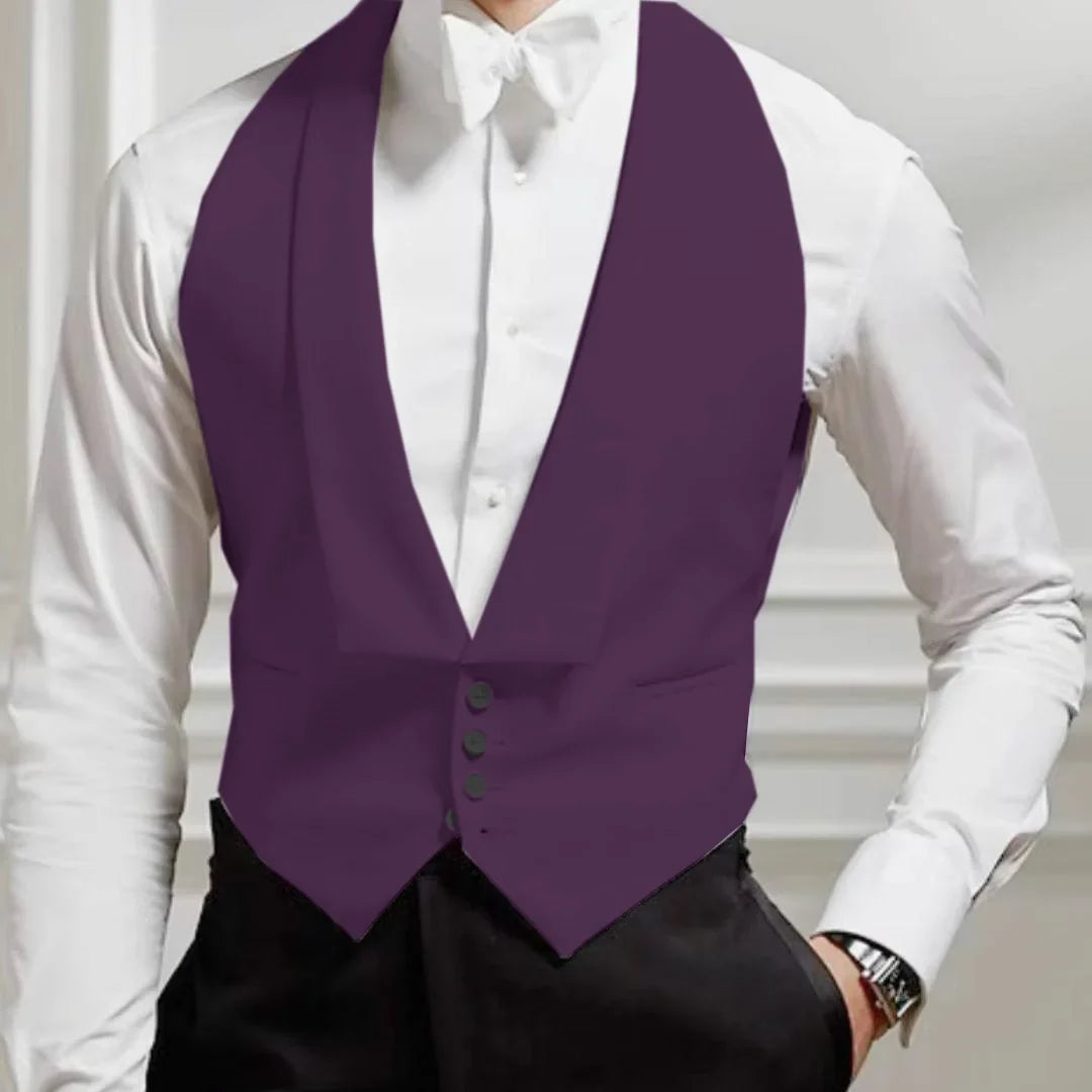 Men Vest Single Button Solid White with Lapel Waistcoat for Weddings & Formal Events