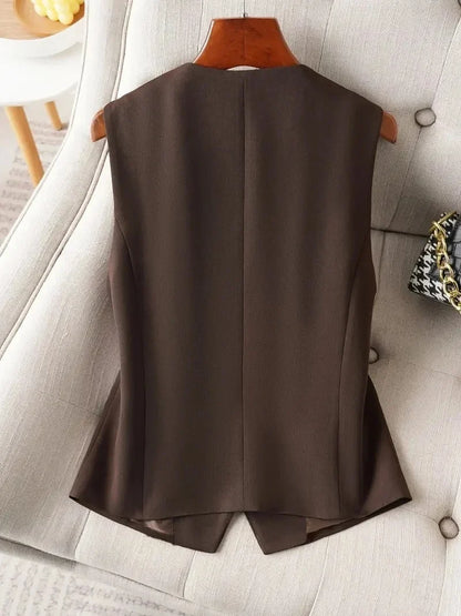 Vintage Inspired Women's Waistcoat Retro Brown V-Neck Slim Fit Suit Vest for a Classic Look，Office & Business Casual