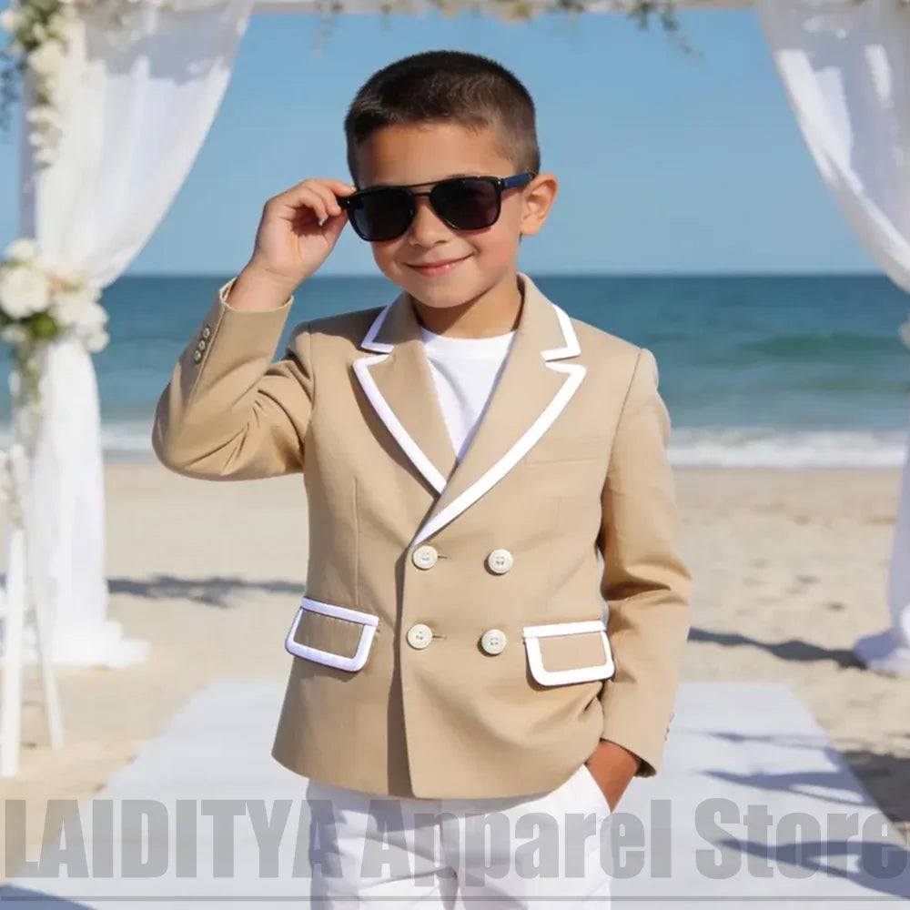 Boys Formal Suit 2 Piece Double Breasted Blazer with White Trousers Fashion Outfit For Daily Casual Page Boy Wedding Party