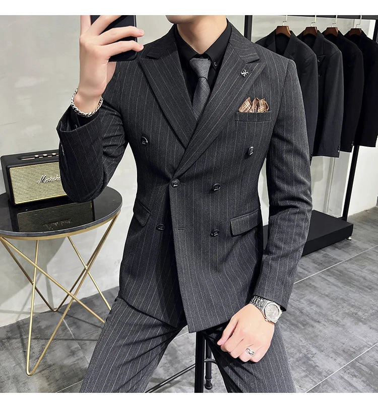Men's Classic Striped 3-Piece Suit for Wedding, Business & Formal Occasions