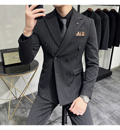 Men's Classic Striped 3-Piece Suit for Wedding, Business & Formal Occasions