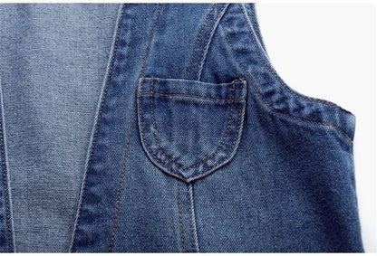 Fashion Denim Vest Female Streetwear V Neck Women Vest Summer Large Size Waistcoat Jeans Tops Sleevless Jacket Chaleco Mujer 6XL