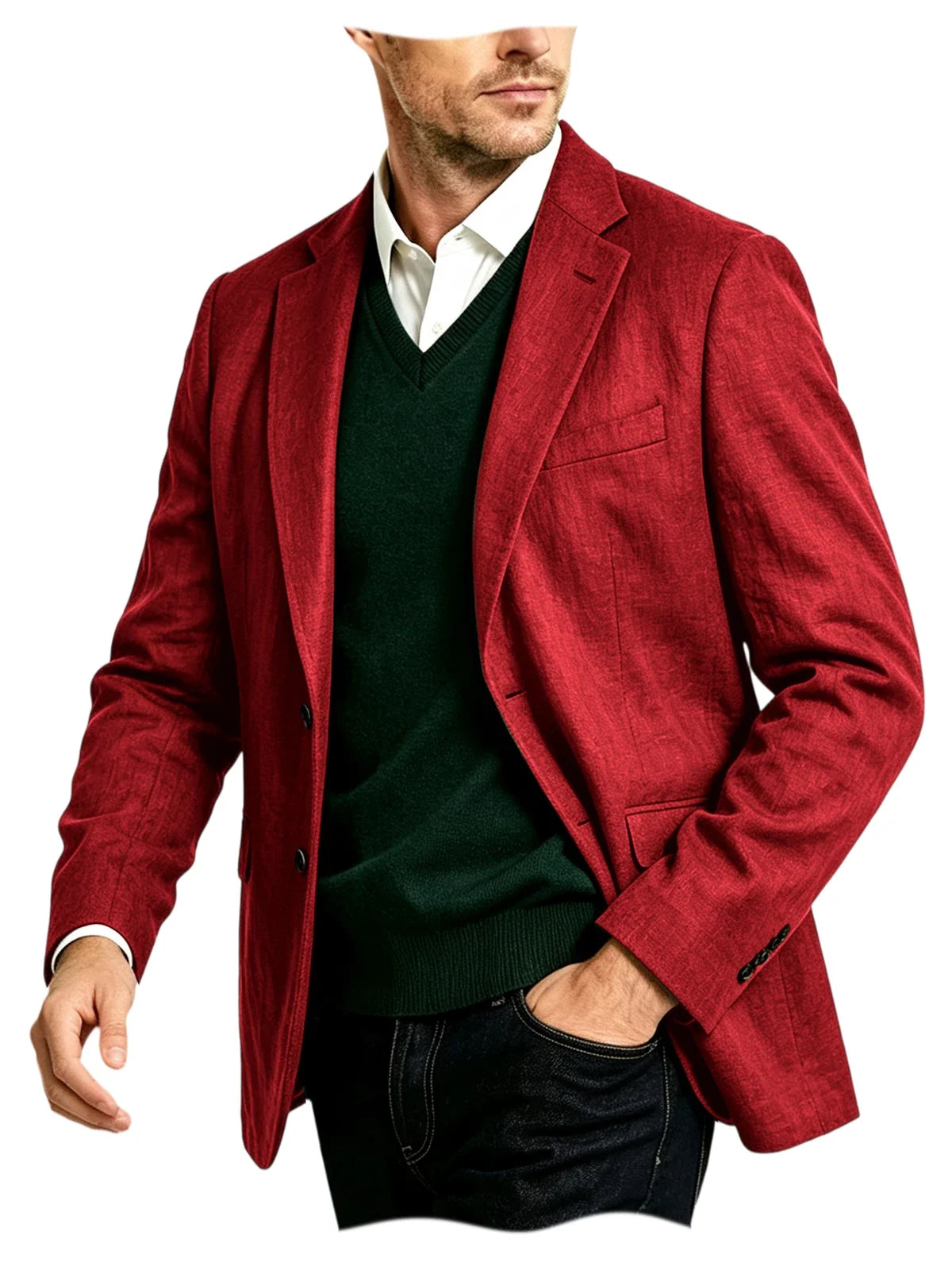 Men's Linen Blazer Notch Lapel Two-Button Sport Coat for Wedding and Daily Wear