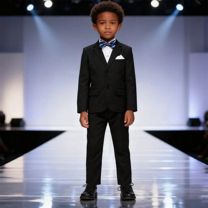 Boys Suit Set 4-Piece Single-Breasted Formal Outfit Black Navy for Weddings Parties Communion
