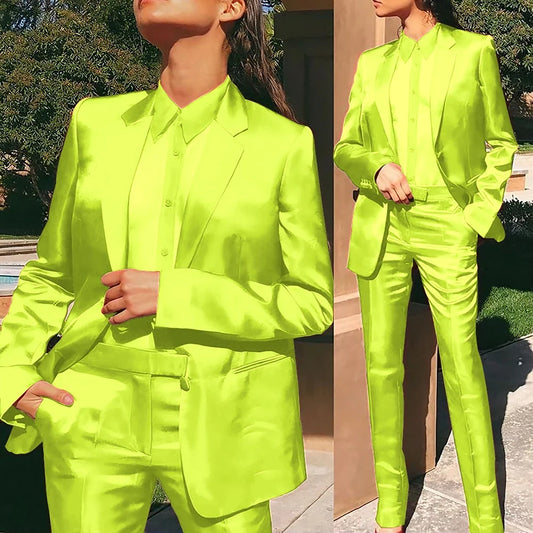 Women’s Red Satin Suit 2 Piece (Jacket+Pants) Set Gorgeous Single-breasted Blazer for Evening Party Formal Cocktail Streetwear