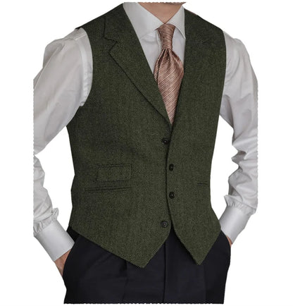 Men's Herringbone Vest – Slim Fit Tailored Collar Waistcoat for Men – Smart Casual & Wedding