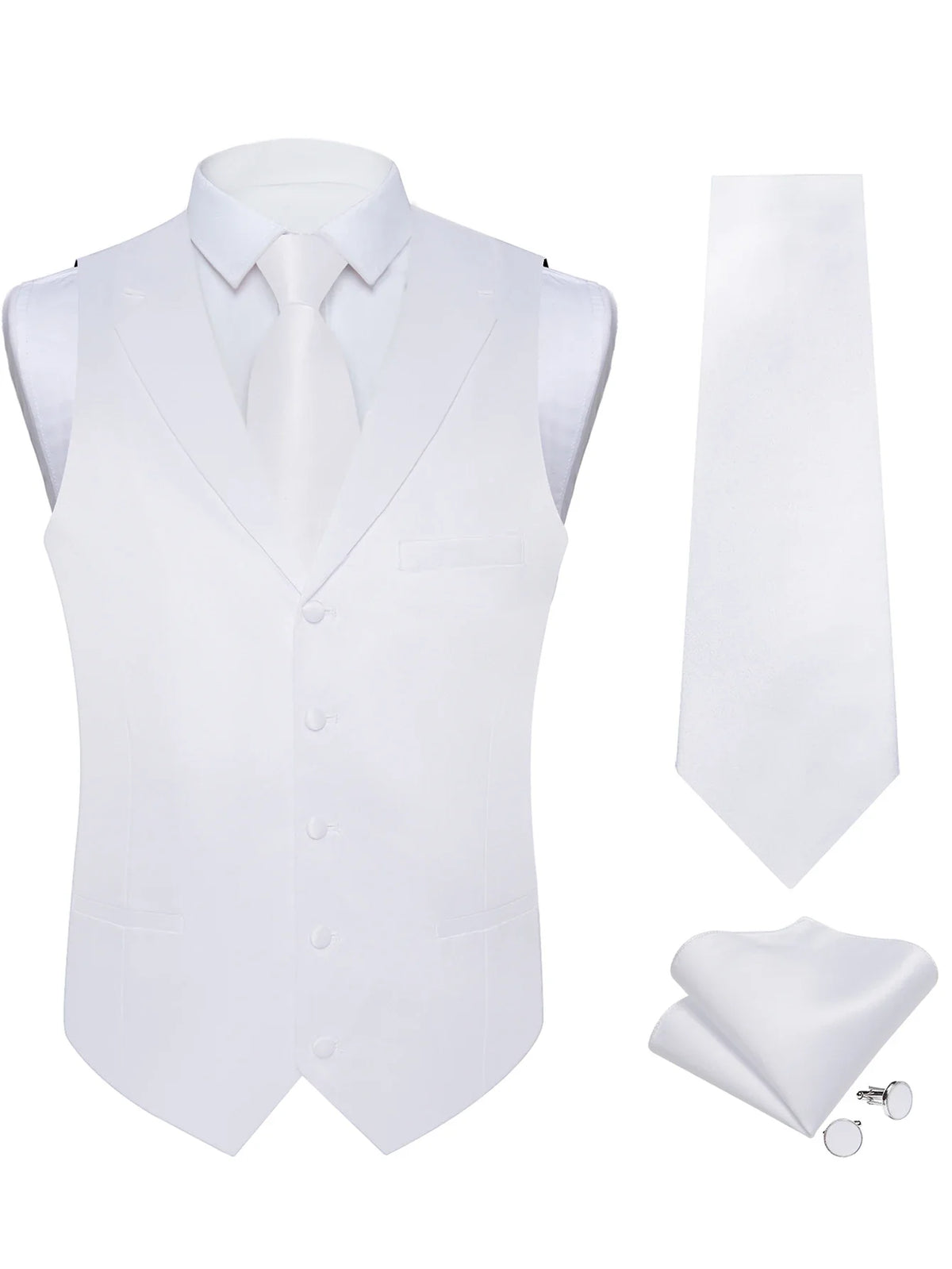 Men's Suit Vest & Tie Set – Solid Color Satin Formal Waistcoat for Weddings and Business
