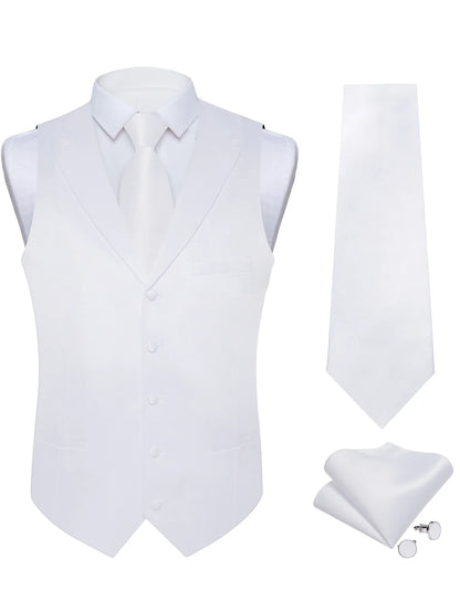 Men's Suit Vest & Tie Set – Solid Color Satin Formal Waistcoat for Weddings and Business
