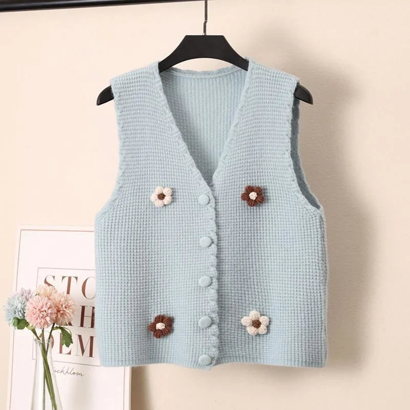 Women Knitted Tank Top Autumn New Sweet And Fresh Short Loose Sleeveless Sweater Cardigan Women's Knitted Vest