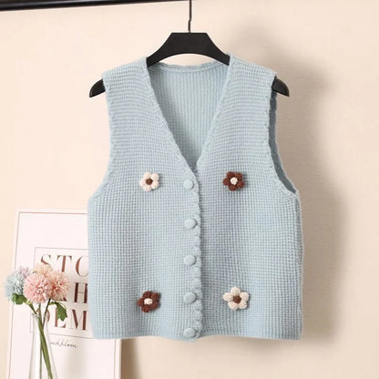 Women Knitted Tank Top Autumn New Sweet And Fresh Short Loose Sleeveless Sweater Cardigan Women's Knitted Vest